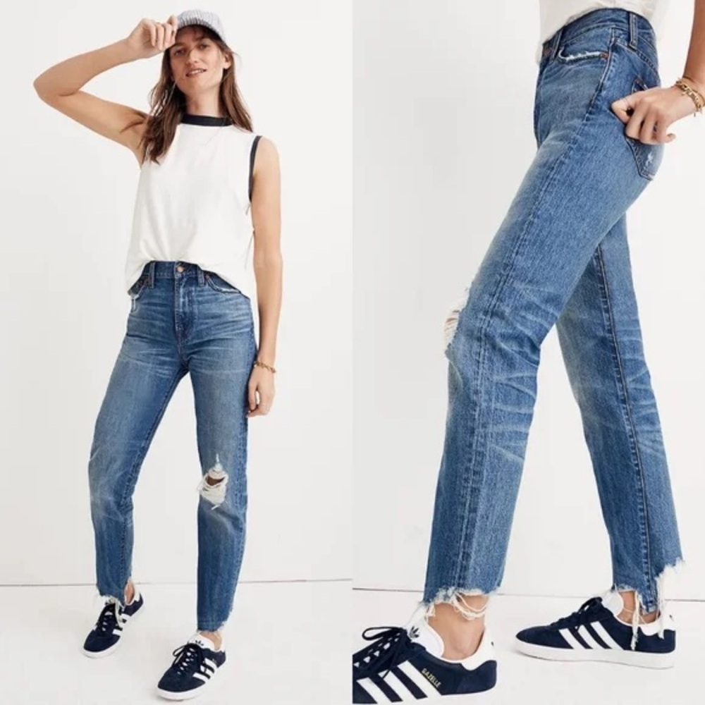 Madewell | Distressed Blue Straight Leg Summer Jeans
